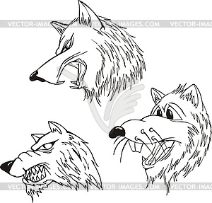 Aggressive wolf heads - vector clipart / vector image