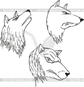 Aggressive wolf heads - vector image