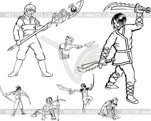 Anime warriors with blades - vector clipart