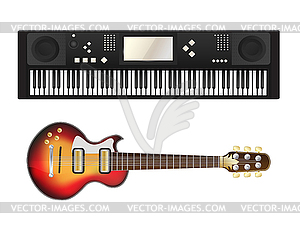 Electric guitar and synthesizer - vector image