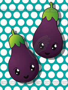 Kawaii eggplant icons - color vector clipart