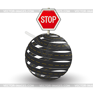 3D roads and stop sign - vector clipart