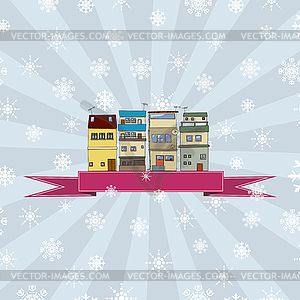Winter holidays card with houses  - vector image