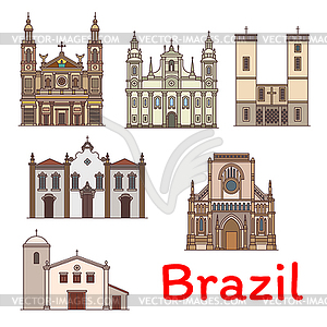 Famous travel landmark of Brazil thin line icon - color vector clipart