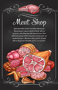 Meat and sausage chalkboard banner of label design - vector image