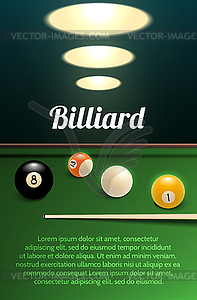 Billiards sport 3d banner with table, ball and cue - vector clipart / vector image