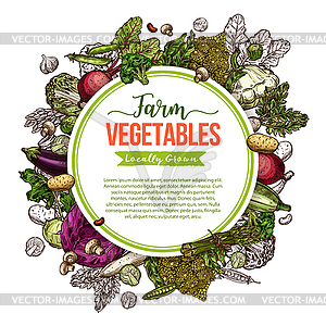 Vegetable, mushroom and bean sketch frame poster - vector clipart