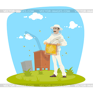 Beekeeper with honeycomb frame and honey icon - vector clipart / vector image