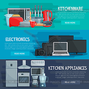 Домашний баннер кухонной посуды, электроники - графика в векторном формате