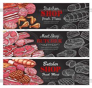 Sketch meat sausages butcher products icons - vector image