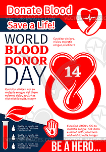 Donate Blood, Save Life banner of World Donor Day - vector clipart