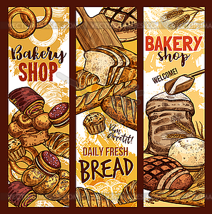 Bread sketch banners for bakery shop - vector clipart