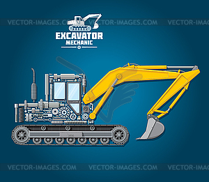 Poster of excavator mechanic details - vector clipart