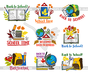 Back to School lesson stationery icons - vector clipart