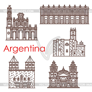 Argentina landmarks famous buildings icons - vector clipart