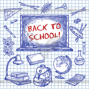 Back to School chalkboard ink sketch poster - vector image