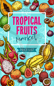 Fruit market sketch xotic fruits price - vector image