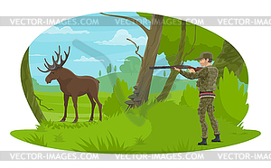 Hunter and hunt for elk flat design - vector image