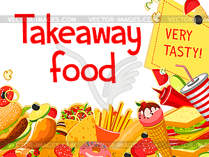 Fast food restaurant menu cover with takeaway dish - vector clipart