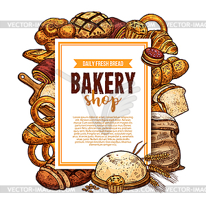 Bread and pastry sketch frame for bakery banner - vector EPS clipart