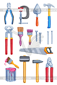 Watercolor work tool home repair instrument - vector image