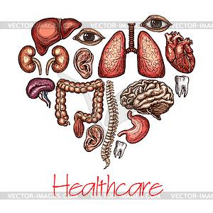 Surgery poster with human organ, body parts sketch - vector clipart