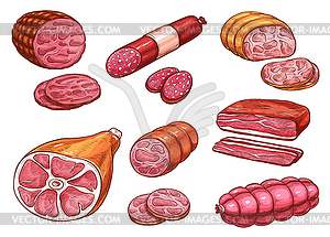 Sausage sketch of beef and pork meat product - royalty-free vector image