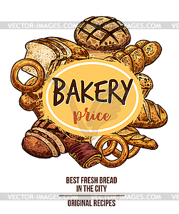 Bakery shop banner with bread and pastry product - vector image