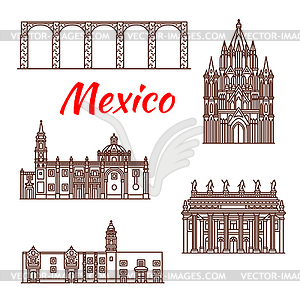 Mexican architecture travel landmark linear icon - stock vector clipart