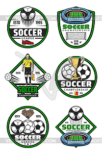 Soccer championship badge of football sport game - vector image