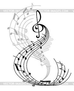 Music note poster with musical symbol on staff - vector image