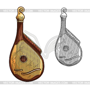 Bandura or kobza ukrainian music instrument sketch - vector image