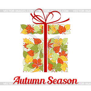 Autumn leaf in shape of gift box greeting card - vector EPS clipart