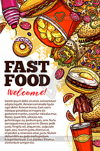 Fast food restaurant banner with takeaway menu - vector image