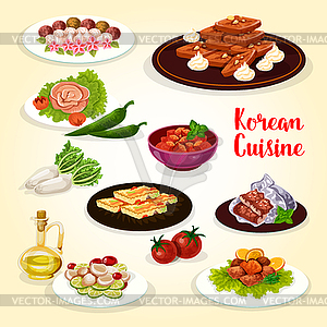 Korean food icon with dishes of Asian cuisine - color vector clipart