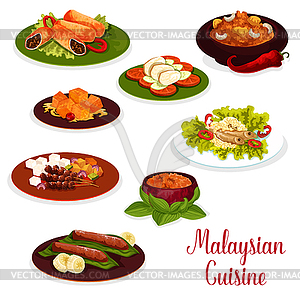 Malaysian cuisine dinner icon with asian dessert - vector clipart