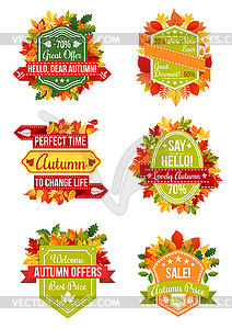 Autumn sale label and fall promotion badge set - vector clipart