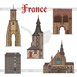 France landmarks architecture line icons - vector image