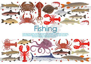 Seafood fishing poster of fresh fish - vector clipart / vector image