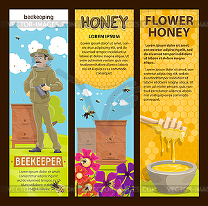 Beekeeping, apiary and honey banners - vector image