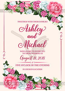 Rose flower frame for wedding invitation design - vector image