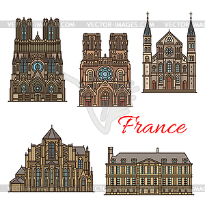 France travel landmarks buildings icons - vector image