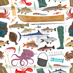 Fisherman sport and fishing fish pattern - vector clipart