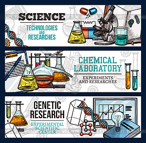 Sketch banners for science and research - vector image