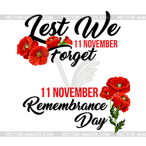 Remembrance day 11 November poppy icons - royalty-free vector clipart
