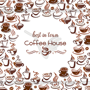 Hot coffee steam cups poster for cafe - vector image