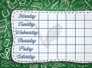 Школьное расписание, недельный график расписания уроков - векторный клипарт EPS