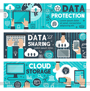 Data protection cloud web sharing banners - vector image