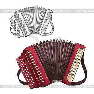 Sketch accordion musical insturment icon - vector clip art