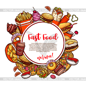 Fastfood restaurant menu sketch poster - vector clipart